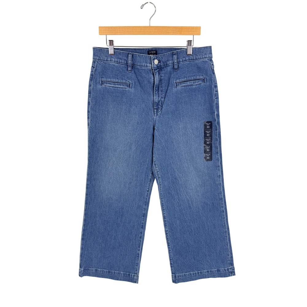 J. Crew Wide-Leg Crop Jeans Blue 30 All-Day Stretch High Rise Denim NWT Classic